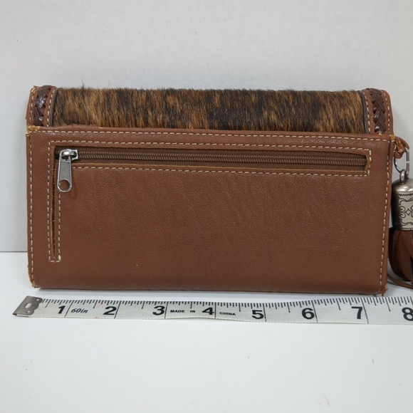 Nocona Brown Leather/Cowhide Wallet with Tassel and Studs - Picture 3 of 8